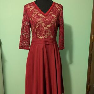 Deep Red 3/4 Sleeve Dress